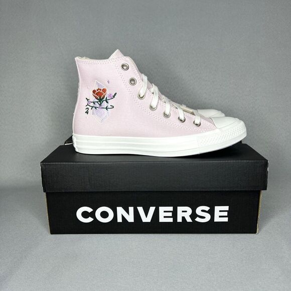 New Converse Chuck Taylor High Top Pink Barely Rose Embroidered Gems Sz 7 w/ Box - Picture 3 of 16